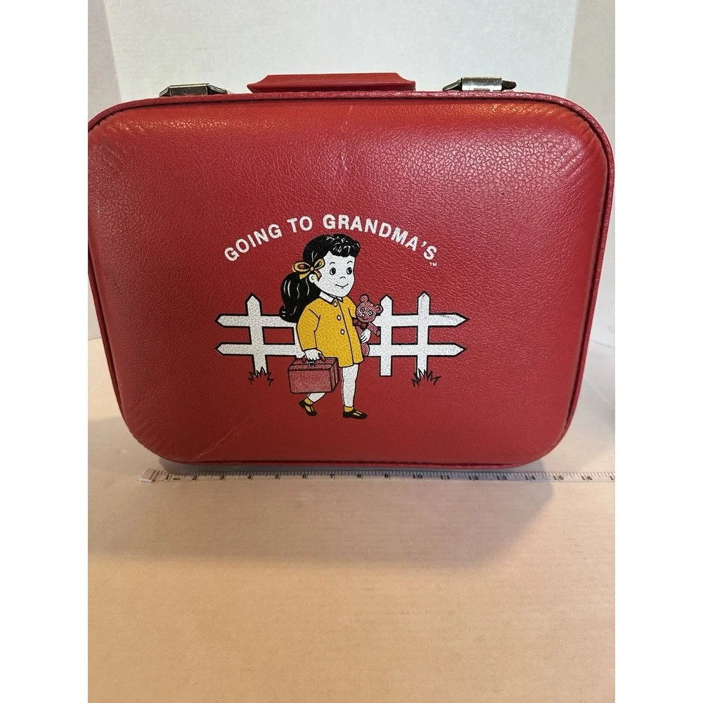 Going To Grandma's Red Vinyl Hard Suite Case Red Trojan Luggage